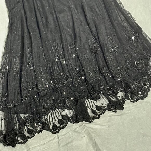 Odille Black Hi-Low Beaded Lace 2-tiered Skirt Size 4 Fitted Waist Fancy Evening - Picture 16 of 16